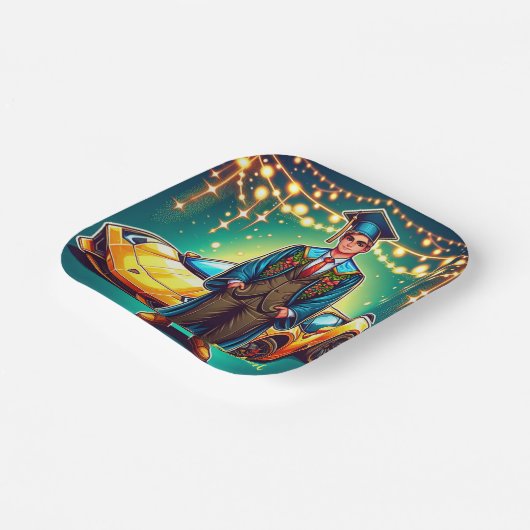 Afstuderen Guy Met Snelle Auto Custom Papieren Bordje (Gebogen)