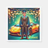 Afstuderen Guy Met Snelle Auto Custom Servet (Voorkant)