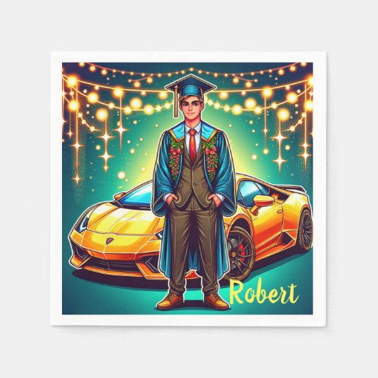 Afstuderen Guy Met Snelle Auto Custom Servet (Voorkant)
