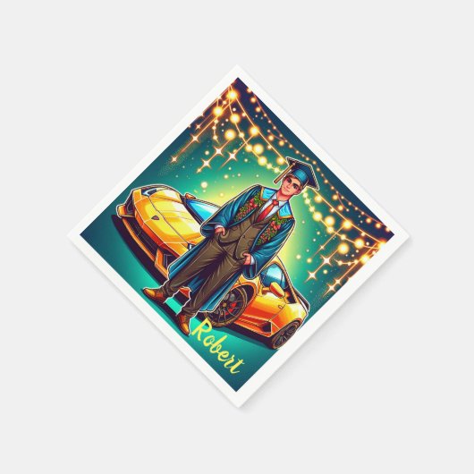 Afstuderen Guy Met Snelle Auto Custom Servet (Hoek)