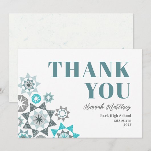 Afstuderen Hand Drawn Shapes Tropicana Blauwgroen Bedankkaart (Voorkant / Achterkant)