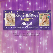 Afstuderen Hand Lettered Foto Paarse Gold Stars Spandoek