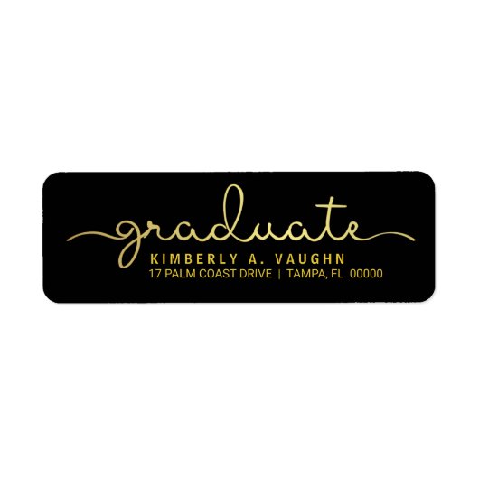 Afstuderen Hand Lettered Gold Foil Look Script Etiket (Voorkant)
