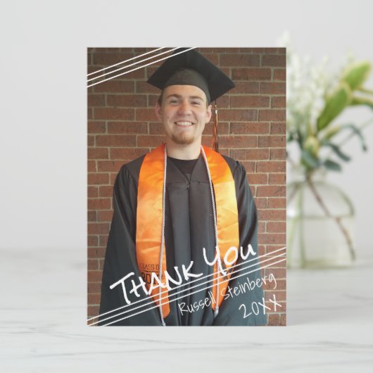 Afstuderen hand Lettert Dank u | Eén foto Bedankkaart (Staand voorkant)