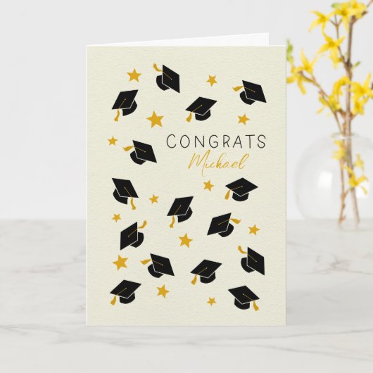Afstuderen Handgeschreven Congrats Aangepaste naam Kaart (Gele Bloem)