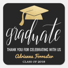 Afstuderen handgeschreven Faux Gold Foil Pet Harte Vierkante Sticker