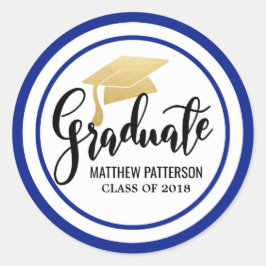 Afstuderen handgeschreven Faux Gold Foil Pet Navy Ronde Sticker