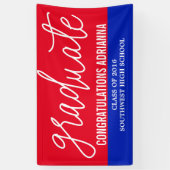 Afstuderen handgeschreven felicitaties rood blauw spandoek (Verticaal)