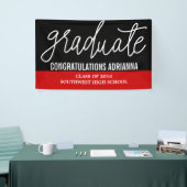Afstuderen handgeschreven felicitaties zwart rood spandoek (Beurs)