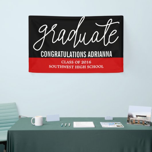 Afstuderen handgeschreven felicitaties zwart rood spandoek (Beurs)