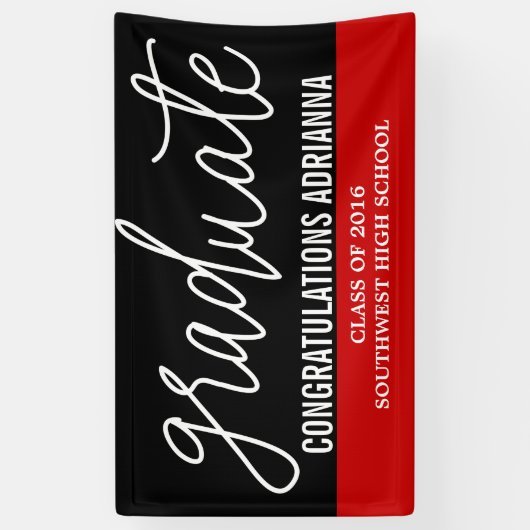 Afstuderen handgeschreven felicitaties zwart rood spandoek (Verticaal)