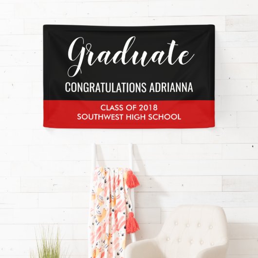 Afstuderen handgeschreven felicitaties zwart rood spandoek (Insitu)