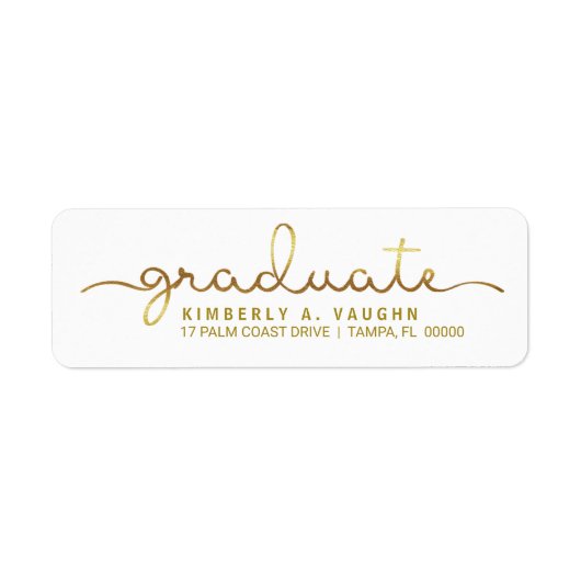 Afstuderen Handgeschreven Gold Foil Look Script Etiket (Voorkant)