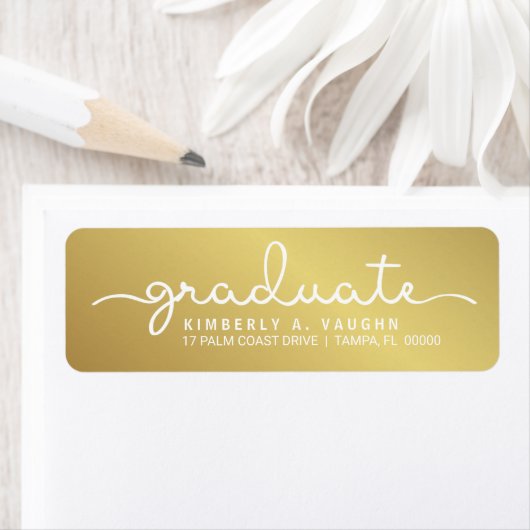 Afstuderen Handgeschreven Gouden Shimmer Script Etiket (Insitu)