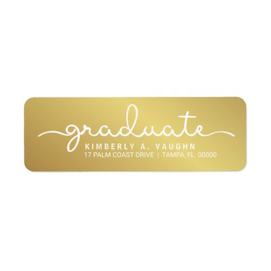 Afstuderen Handgeschreven Gouden Shimmer Script Etiket (Voorkant)