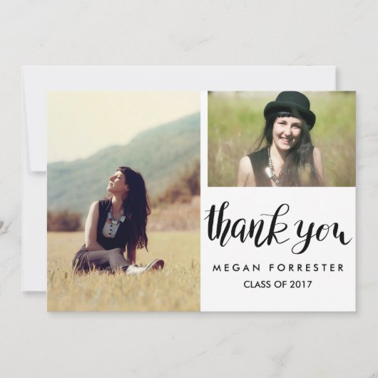 Afstuderen Handgeschreven Hartelijk dank Twee foto Kaart (Voorkant)