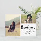 Afstuderen Handgeschreven Hartelijk dank Twee foto Kaart (Staand voorkant)