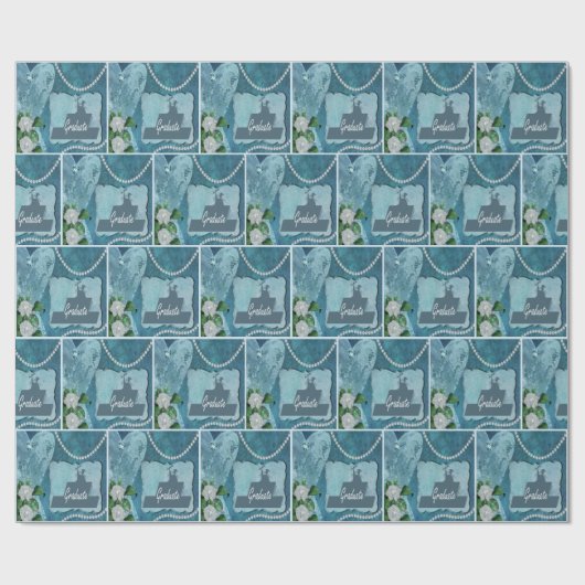 Afstuderen Hart Parels Bloemen Cadeaupapier (Vlak)