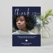 Afstuderen Hartelijk dank | Blauw met zilverfolie Folie Uitnodiging (Staand Voorkant)