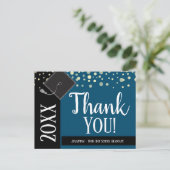 Afstuderen Hartelijk dank elk jaar Confetti Blue Briefkaart (Staand voorkant)
