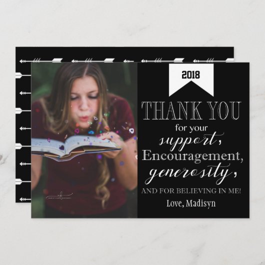 Afstuderen Hartelijk dank voor de foto Pijl-achter Bedankkaart (Voorkant / Achterkant)