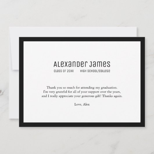 Afstuderen Hartelijk dank, zwart-wit Afstudeerder  Aankondiging (Achterkant)
