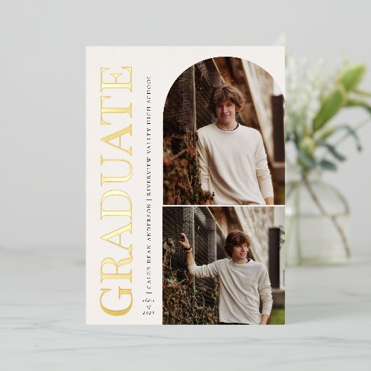 AFSTUDEREN HEADLINE Afstuderen Foto Folie Uitnodiging (Staand Voorkant)