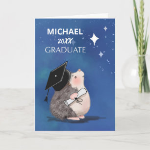 Afstuderen Hedgehog met Pet en Diploma Kaart