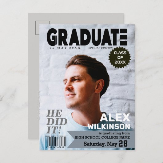 AFSTUDEREN het Afstuderen van de Foto van de Stijl Aankondigingskaart (Voorkant / Achterkant)