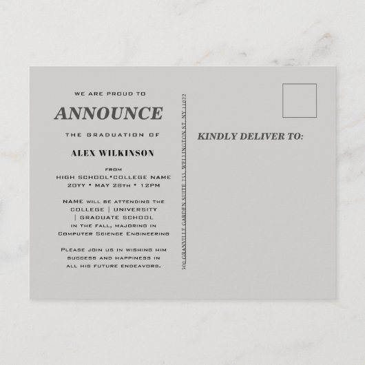 AFSTUDEREN het Afstuderen van de Foto van de Stijl Aankondigingskaart (Achterkant)