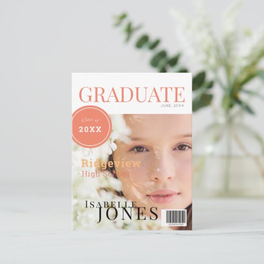 Afstuderen het Afstuderen van de Foto van Magazine Aankondigingskaart (Staand voorkant)