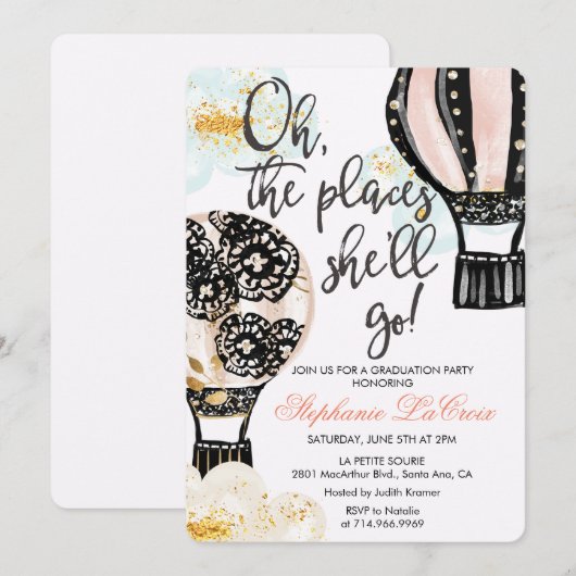 Afstuderen Hete Luchtballonuitnodiging Kaart (Voorkant / Achterkant)