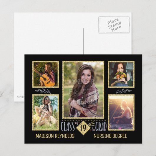 Afstuderen High School College Afstudeerder Foto C Aankondigingskaart (Voorkant / Achterkant)