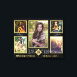 Afstuderen High School College Afstudeerder Foto C Canvas Afdruk<br><div class="desc">Met deze elegante fotocollage vieren we het succes van je middelbare school of universiteitsdiploma. Dit formele ontwerp heeft een zwart en faux goudglitter blik met ruimte voor vijf van de foto's van de afgestudeerde, samen met de naam, het type graad en het jaar. Gebruik de gemakkelijke sjablonen om zich aan...</div>