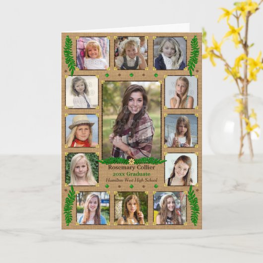 Afstuderen High School Fotocollage | Burlap Fern Kaart (Gele Bloem)