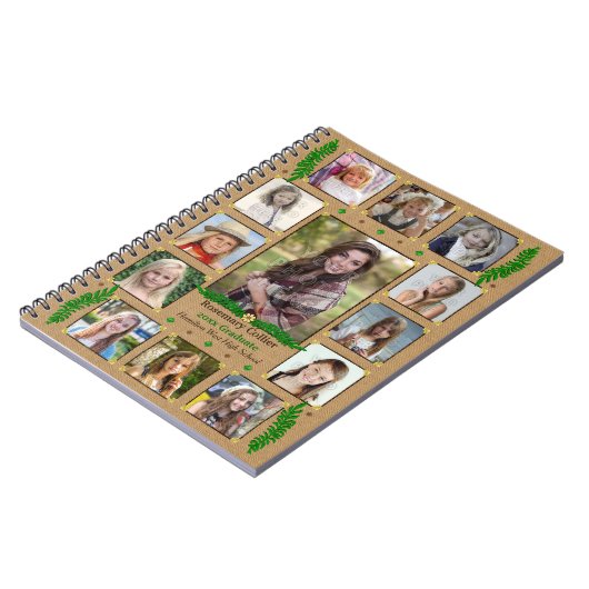 Afstuderen High School Photo Collage | Burlap Fern Notitieboek (Linkerzijde)