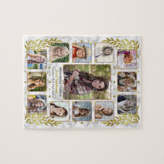 Afstuderen High School Photo Collage | Marmer Gold Legpuzzel (Horizontaal)