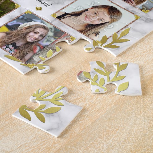 Afstuderen High School Photo Collage | Marmer Gold Legpuzzel (Zijkant)