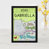 Afstuderen, Hippo met Jaar en Naam Kaart (Gele Bloem)