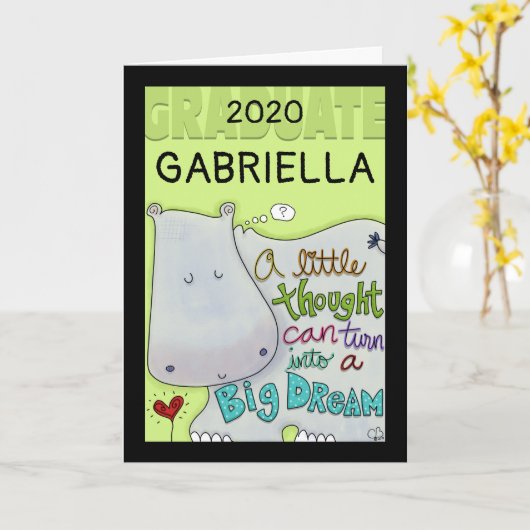 Afstuderen, Hippo met Jaar en Naam Kaart (Gele Bloem)