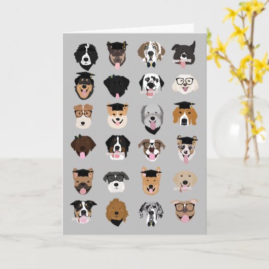 Afstuderen-hondgezichten Kaart (Gele Bloem)