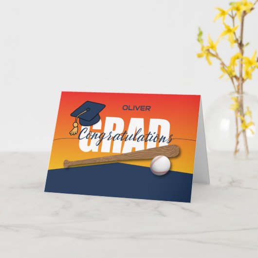 Afstuderen Honkbal Atleet Gefeliciteerd Afstudeerd Kaart (Gele Bloem)