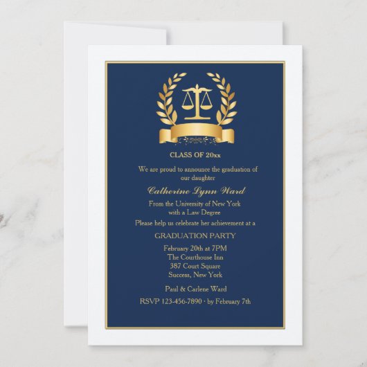 Afstuderen Honours Navy en White Invitation Kaart (Voorkant)