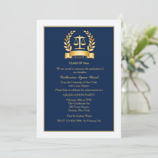 Afstuderen Honours Navy en White Invitation Kaart (Staand voorkant)