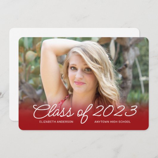 Afstuderen Horizontaal fotoscript rood Kaart (Voorkant / Achterkant)