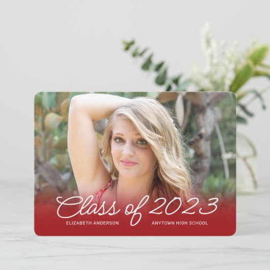 Afstuderen Horizontaal fotoscript rood Kaart (Staand voorkant)