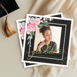 Afstuderen Hot Pink Floral Afstudeerder Party Foto Servet