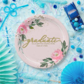 Afstuderen Hot Pink Floral Graduation Party Papieren Bordje (Feest)