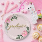 Afstuderen Hot Pink Floral Graduation Party Papieren Bordje (Feest)