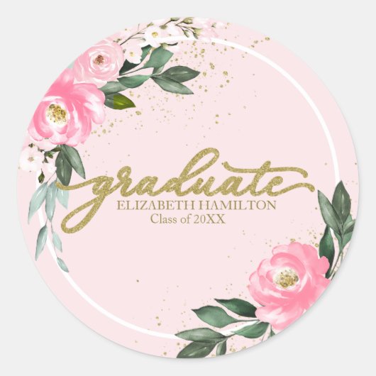Afstuderen Hot Pink Floral Graduation Party Ronde Sticker (Voorkant)
